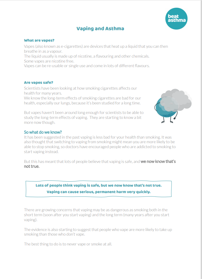 Vaping and asthma information leaflet