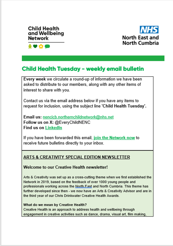 Child Health Tuesday newsletter Creative Health